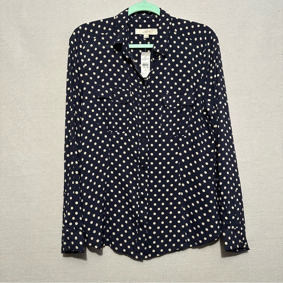 LOFT Tops - NWT LOFT Polka Dot Button Down Blouse - size M